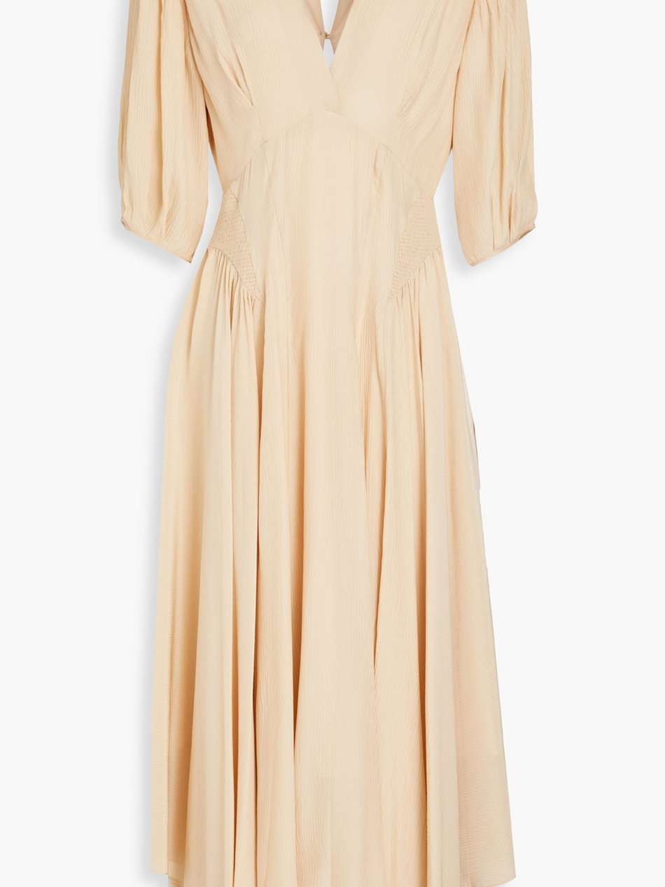 veda pleated silk-crepon midi dress