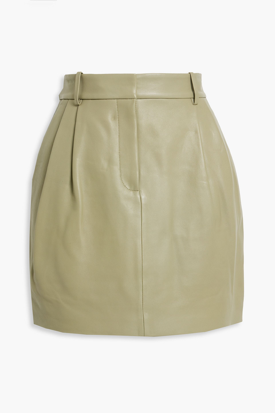 Theory Pleated Leather Mini Skirt In Sage Green