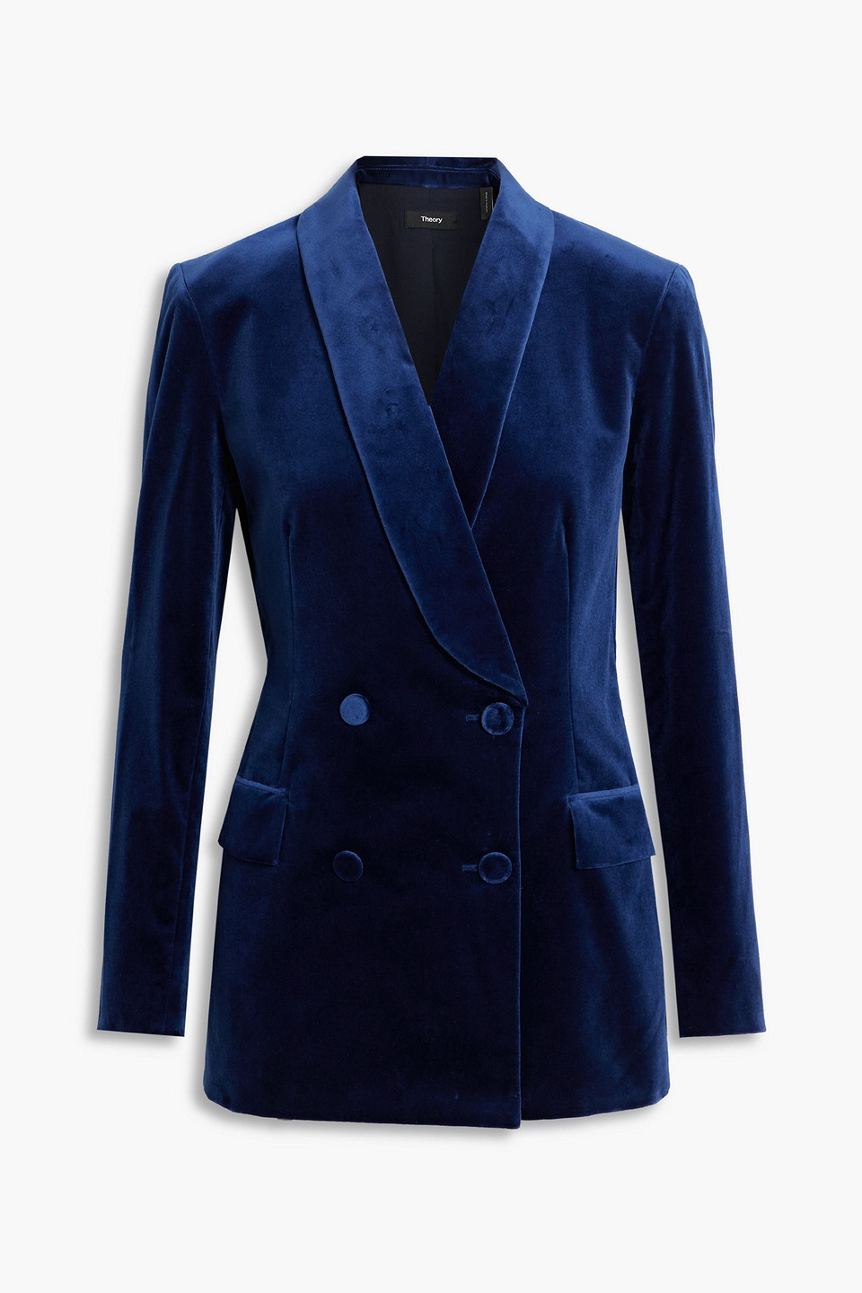 Theory Double-breasted Cotton-blend Velvet Blazer In Cobalt Blue