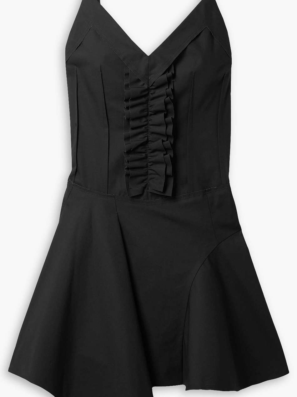 ruffled paneled cotton-poplin mini dress