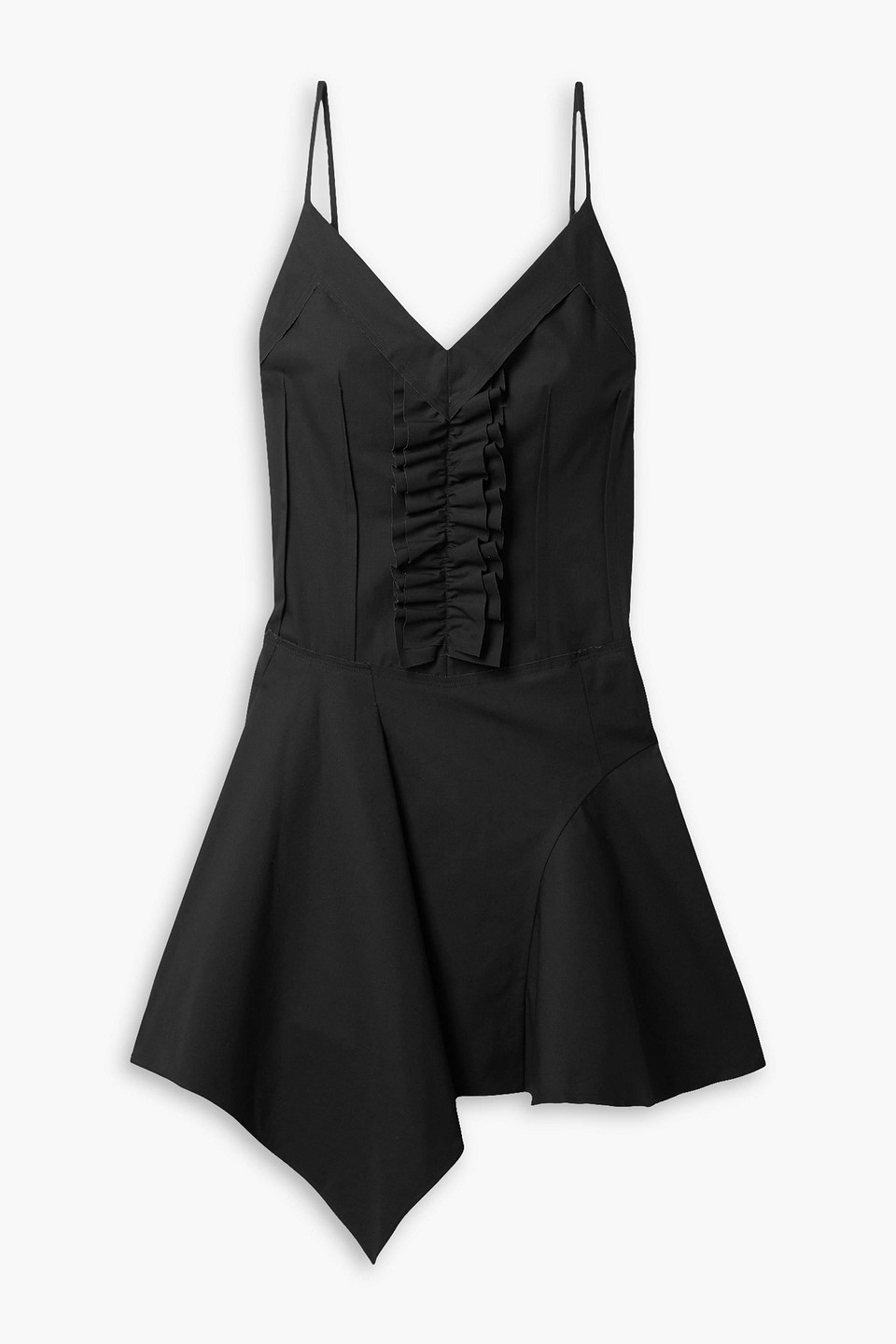 Ruffled paneled cotton-poplin mini dress