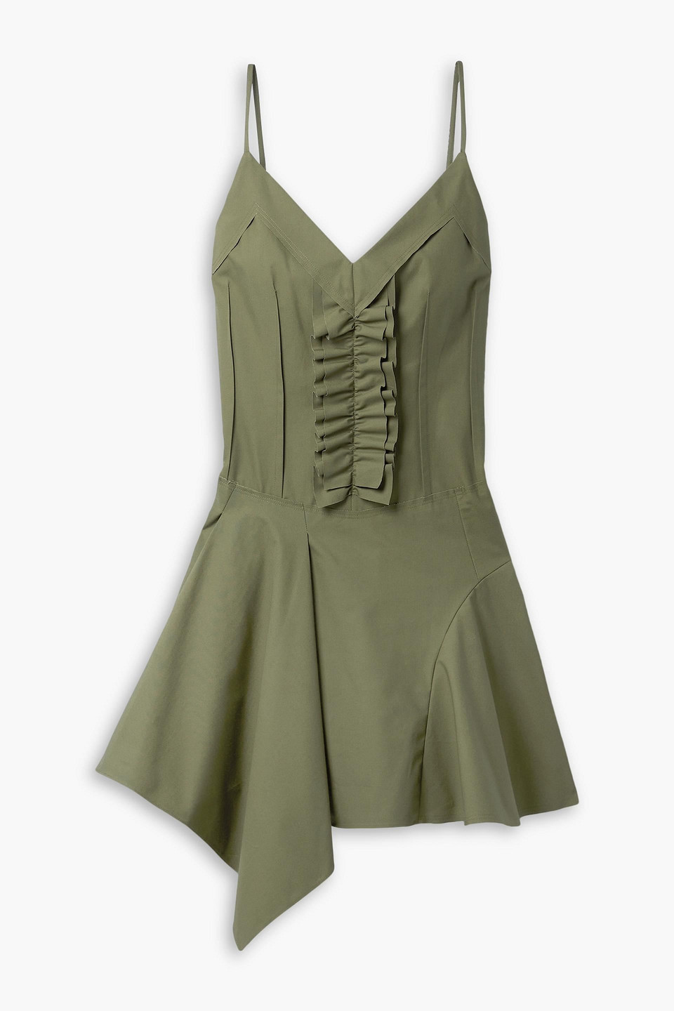 Ruffled paneled cotton-poplin mini dress
