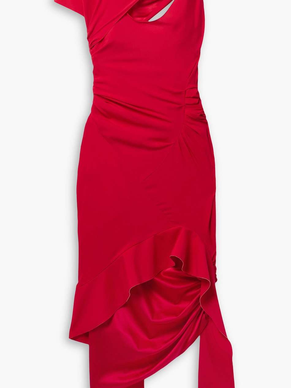 asymmetric cutout stretch-silk satin midi dress