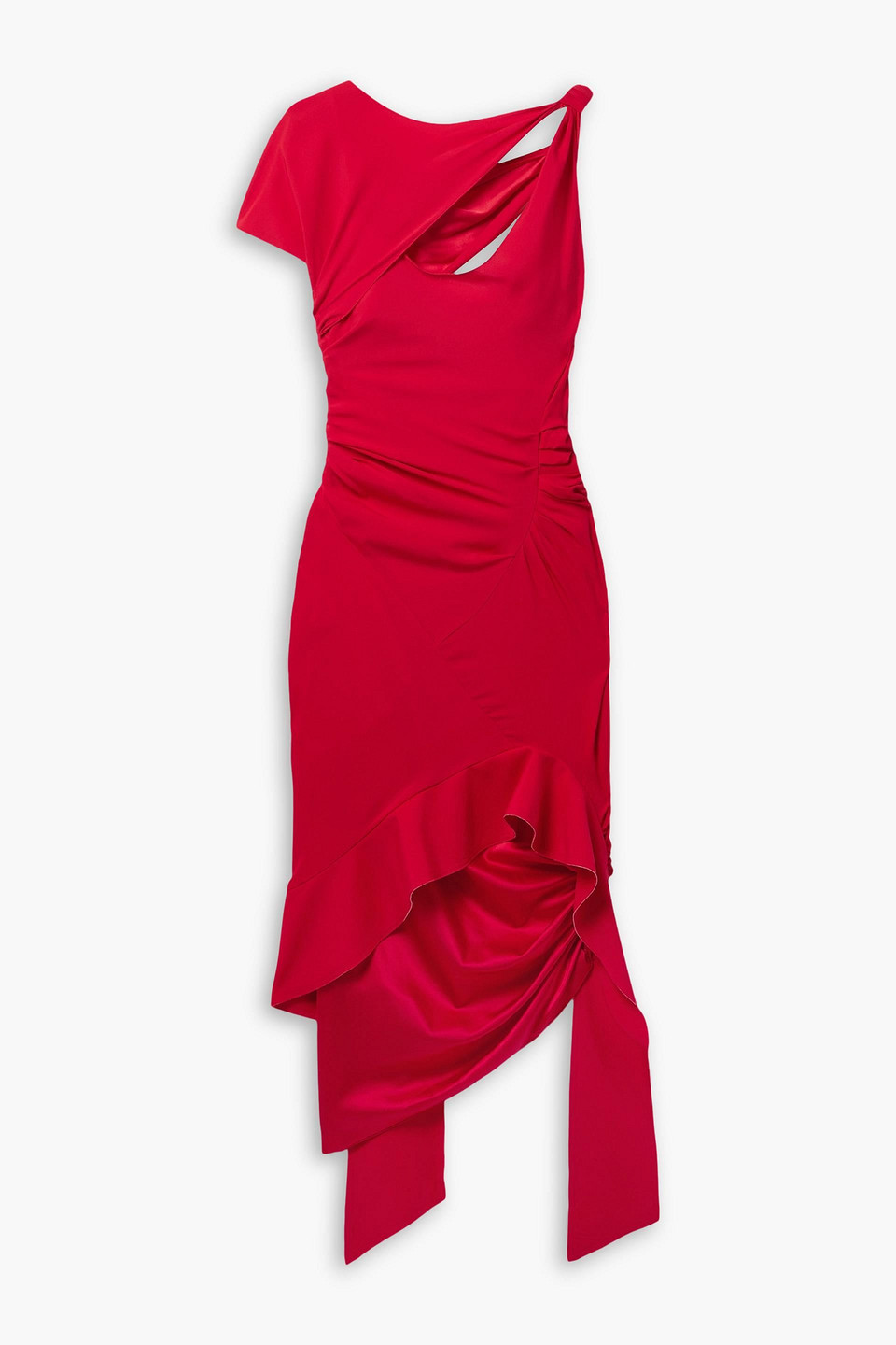 Asymmetric cutout stretch-silk satin midi dress