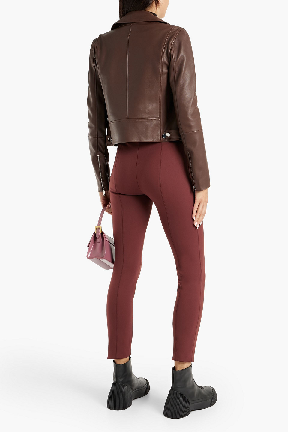 Shop Theory Neoprene Leggings In Burgundy