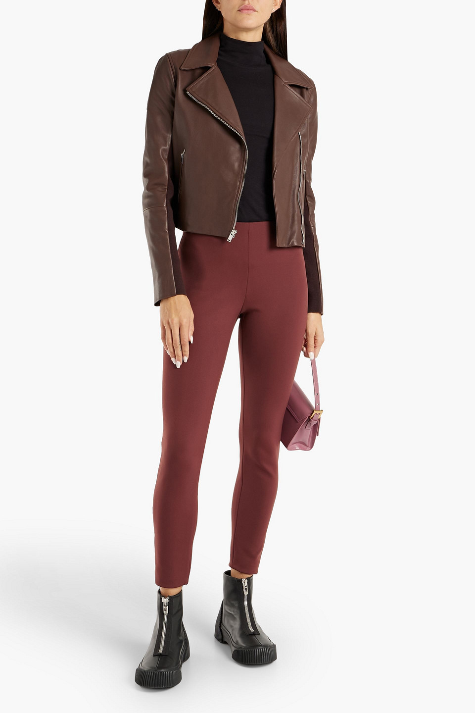 Shop Theory Neoprene Leggings In Burgundy