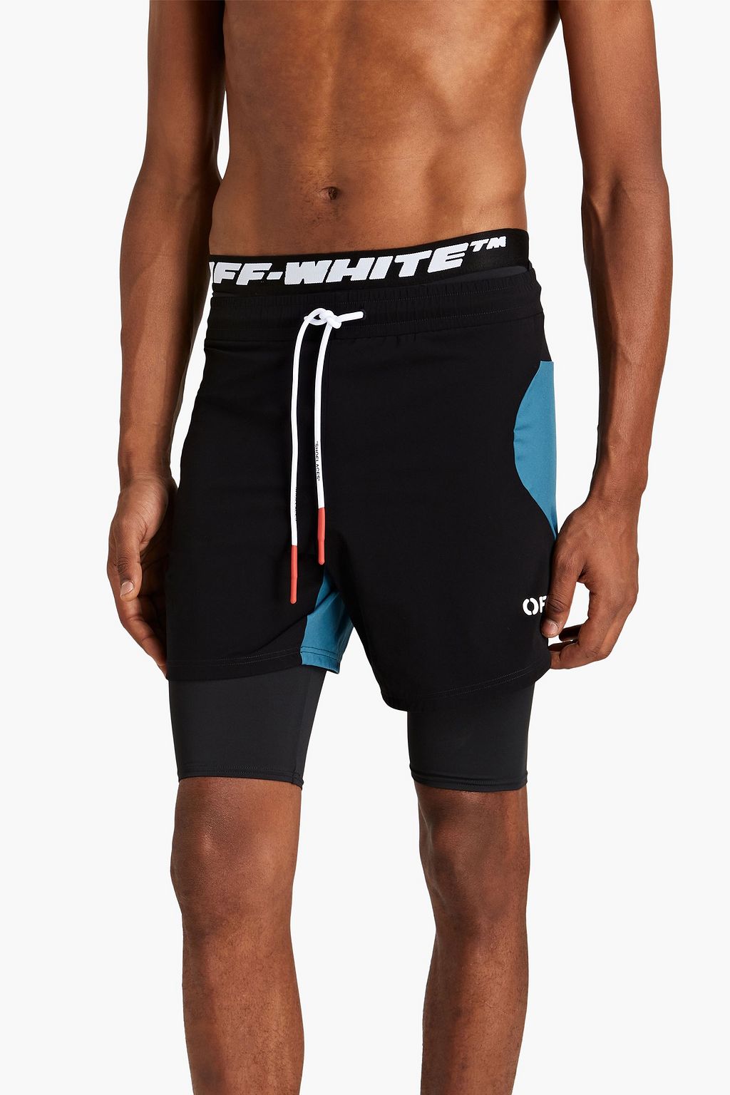 OFF-WHITE™ Printed shell-paneled stretch-jersey shorts