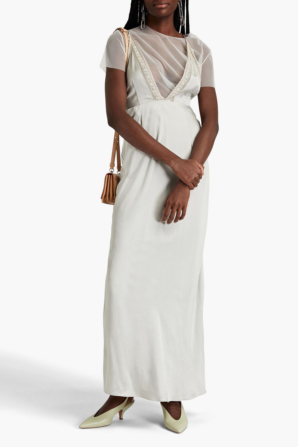 MM6 MAISON MARGIELA Convertible lace-trimmed satin maxi slip dress