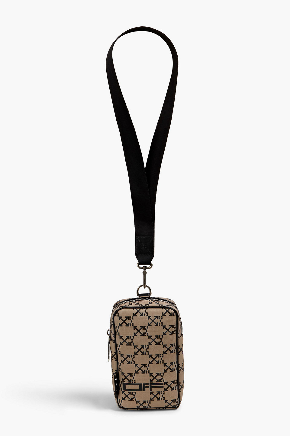 Off-white Logo-print Faux Leather Phone Pouch In Beige