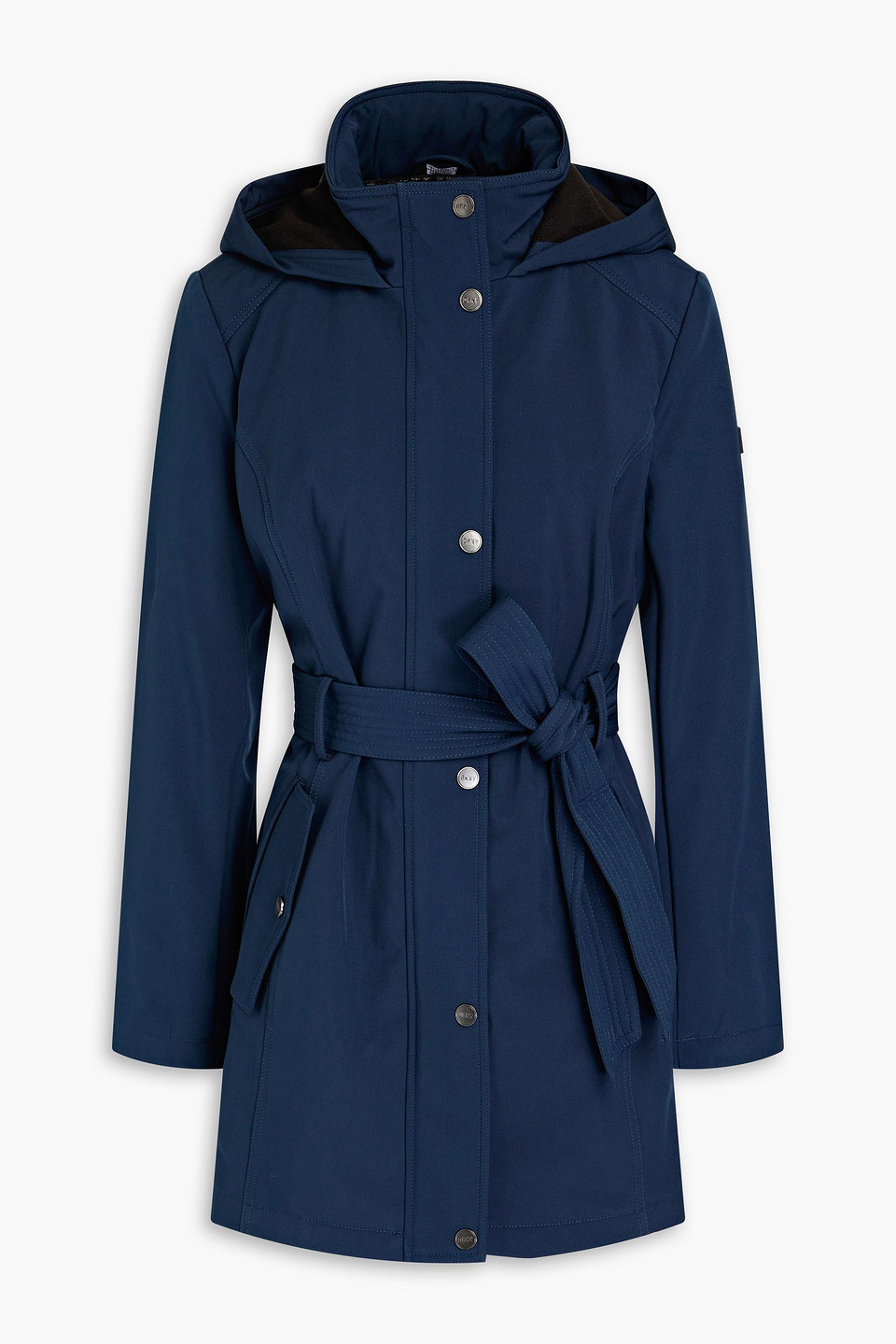 Belted shell hooded raincoat