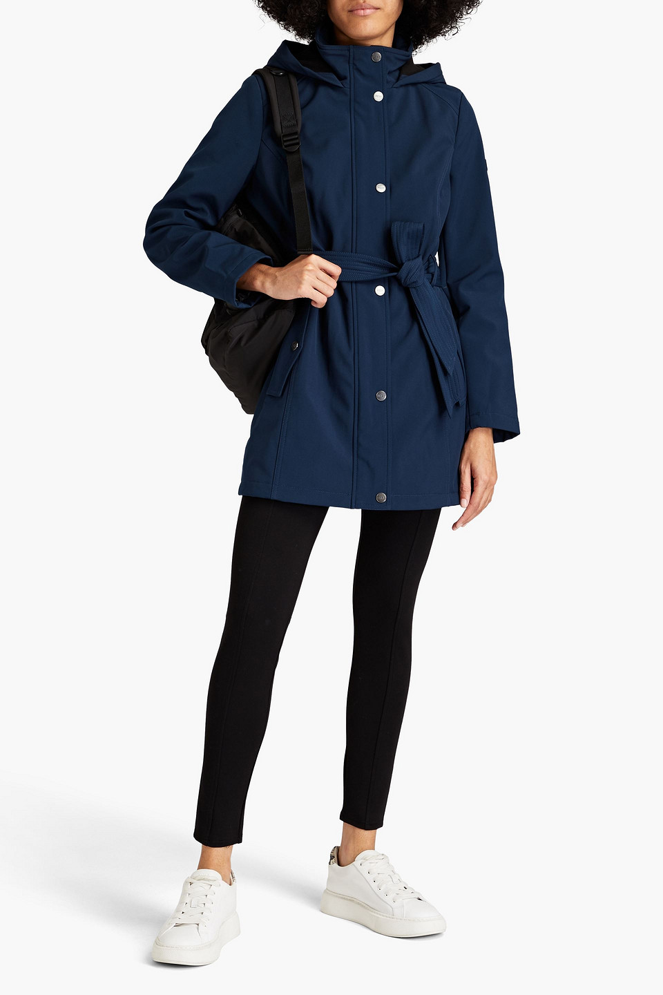 Shop Dkny Sleepwear Belted Shell Hooded Raincoat In Navy