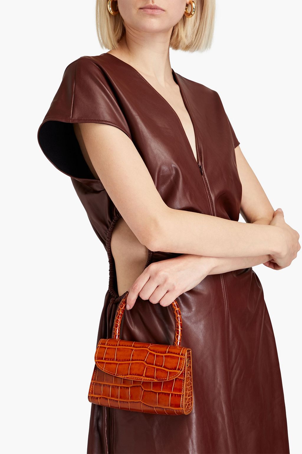 BY FAR Faux croc-effect leather tote