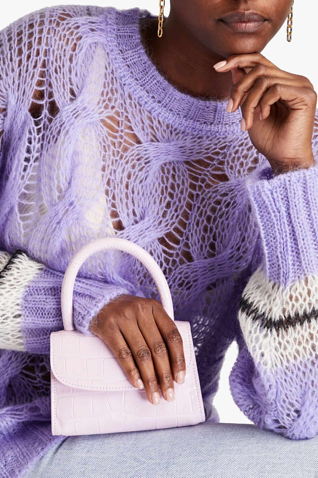 BY FAR Mini croc-effect leather tote