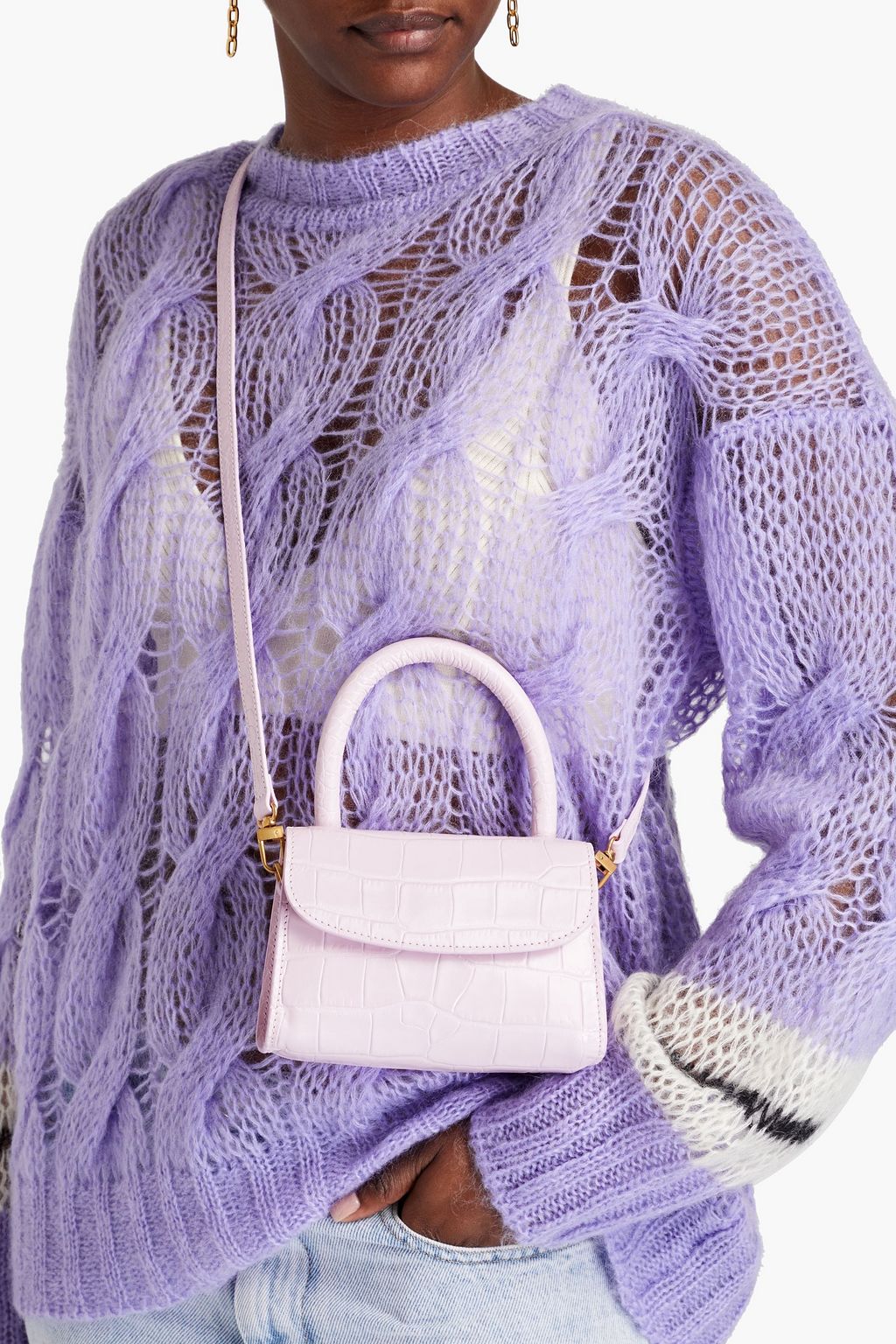 BY FAR Mini croc-effect leather tote