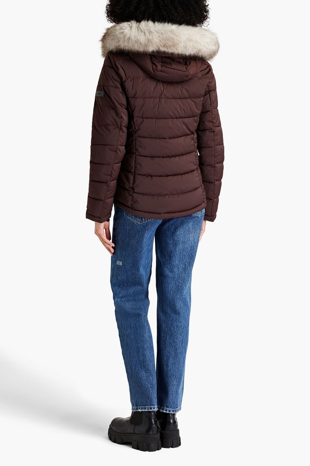 DKNY Faux fur-trimmed quilted shell hooded jacket