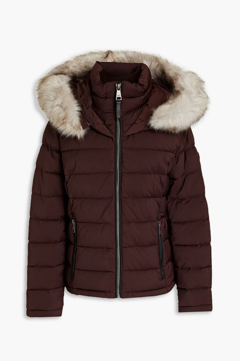 Faux fur-trimmed quilted shell hooded jacket