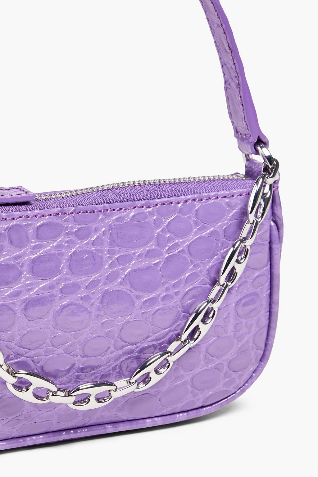 BY FAR rachel mini chain-embellished croc-effect leather shoulder