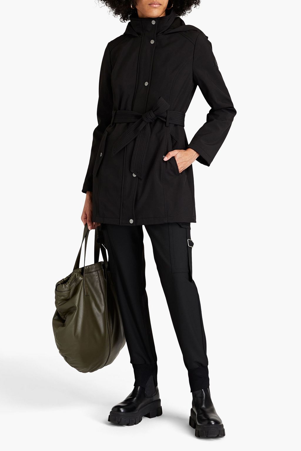 DKNY Belted shell hooded raincoat