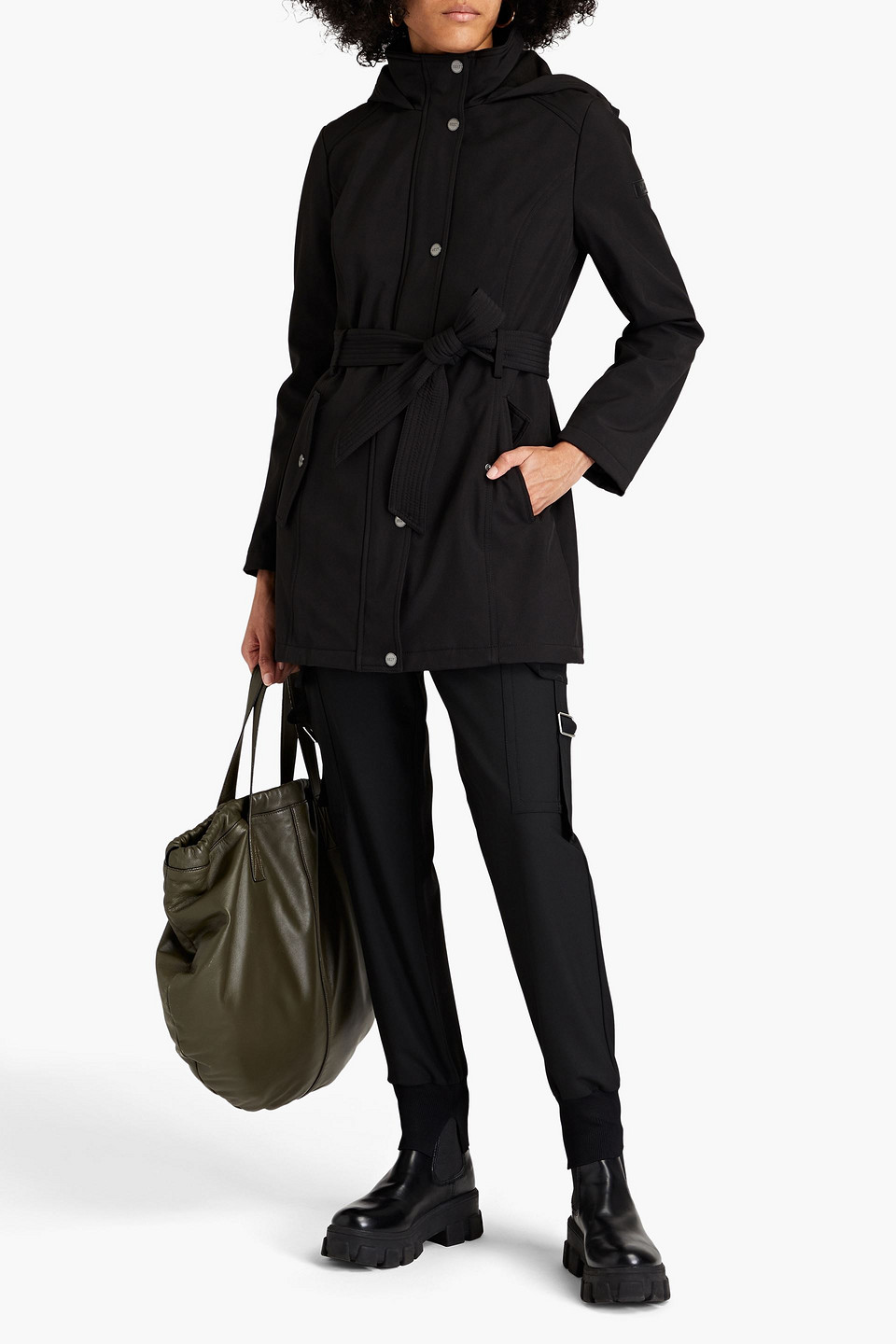 Shop Dkny Sleepwear Belted Shell Hooded Raincoat In Black