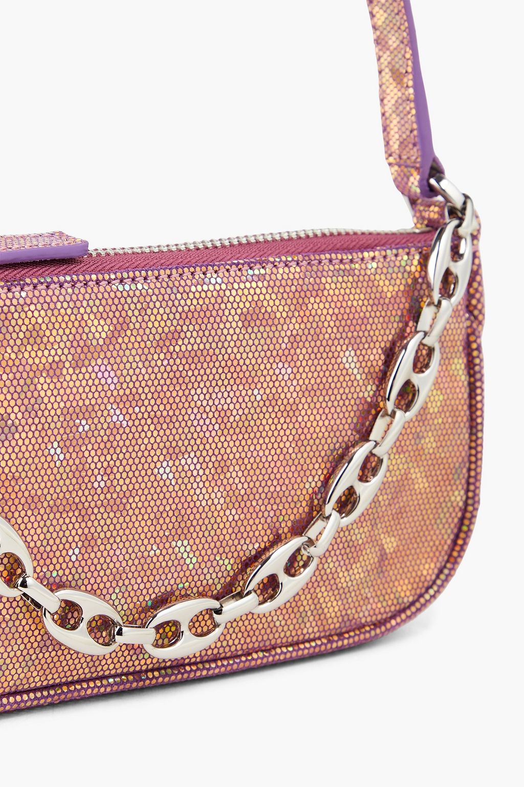 BY FAR Mini Rachel holographic brushed-leather shoulder bag