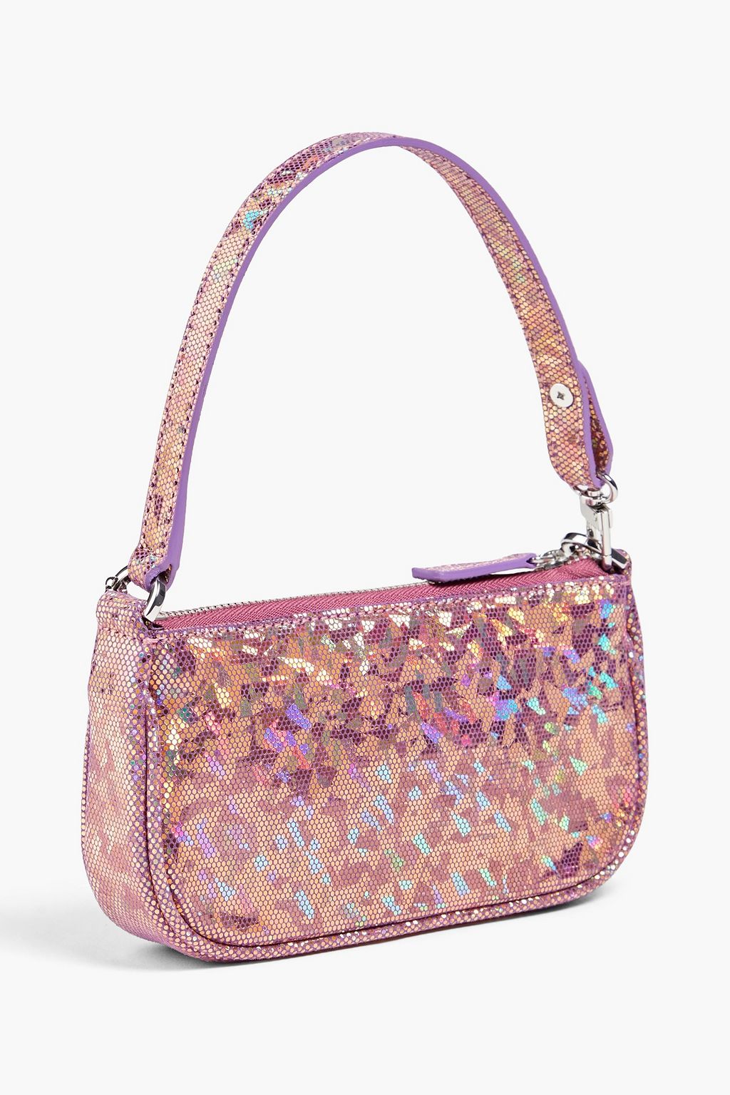 BY FAR Mini Rachel holographic brushed-leather shoulder bag