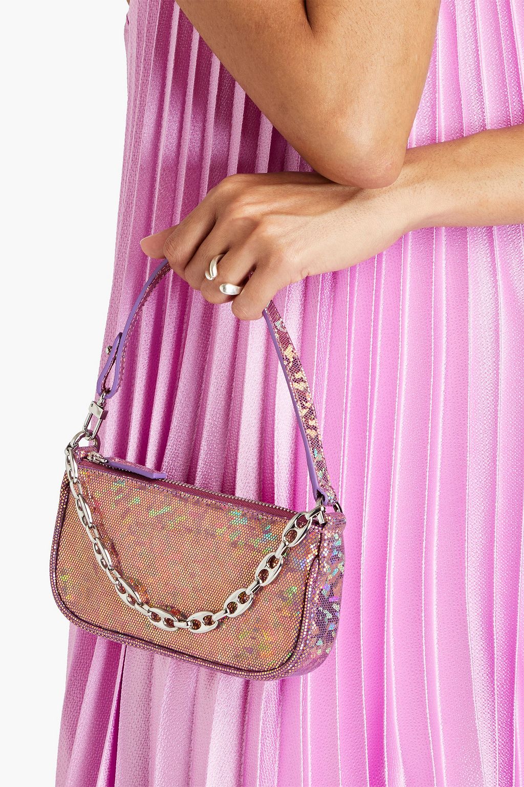 BY FAR Mini Rachel holographic brushed-leather shoulder bag