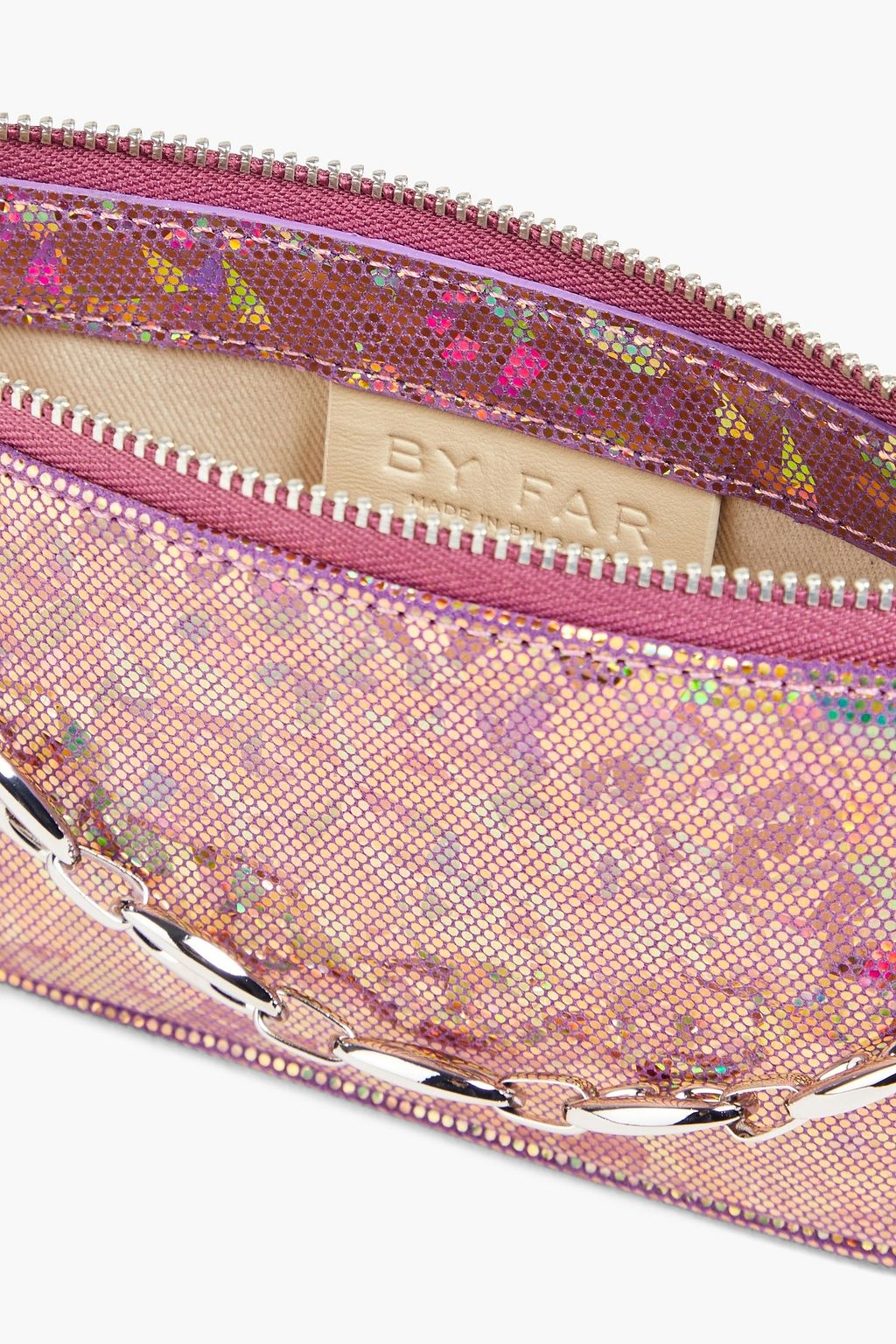 BY FAR Mini Rachel holographic brushed-leather shoulder bag