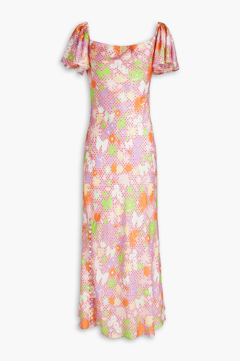Olivia Rubin Amelia Ruffled Printed Satin Midi Dress In Baby Pink