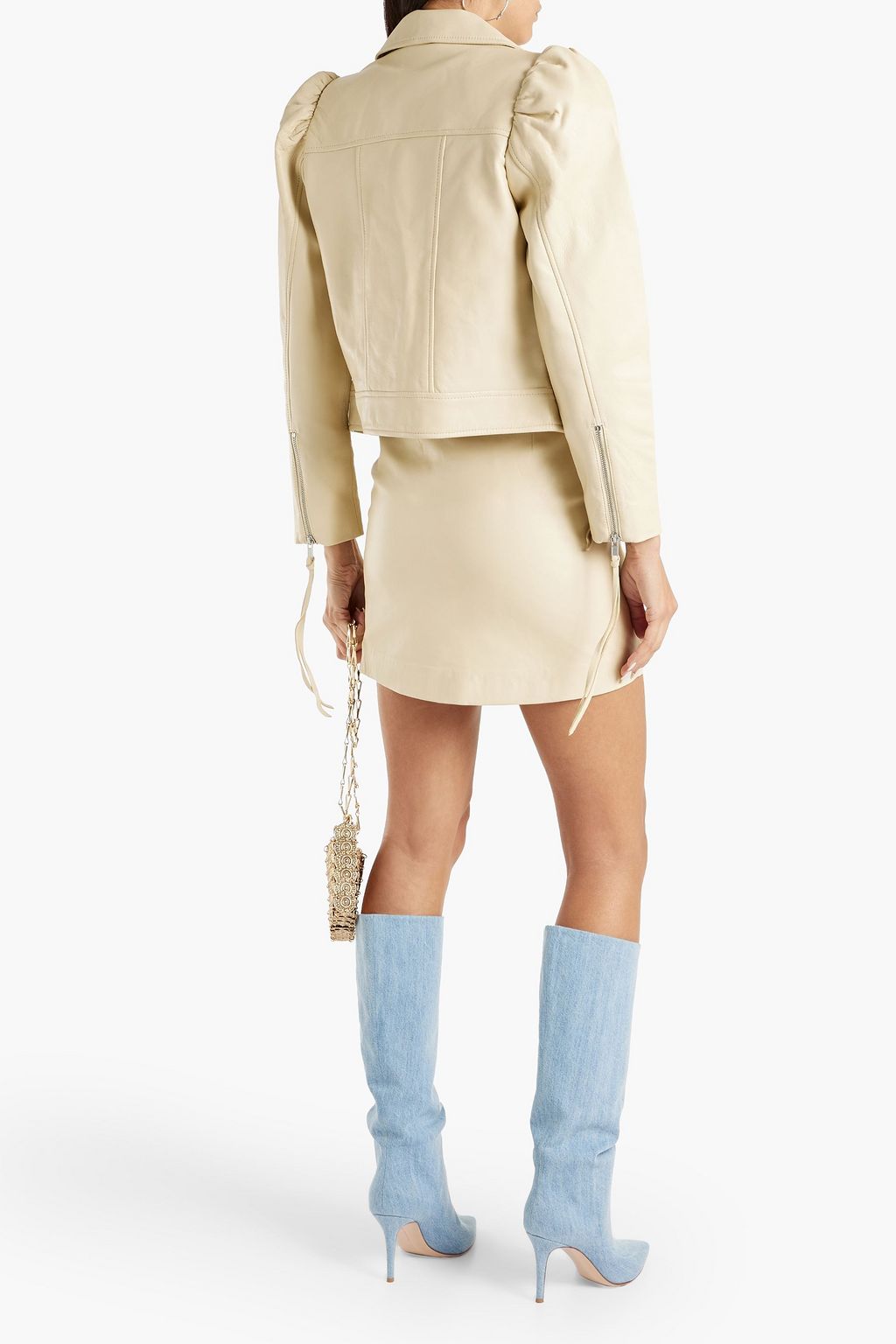 RETROFÊTE Willa pleated leather mini skirt