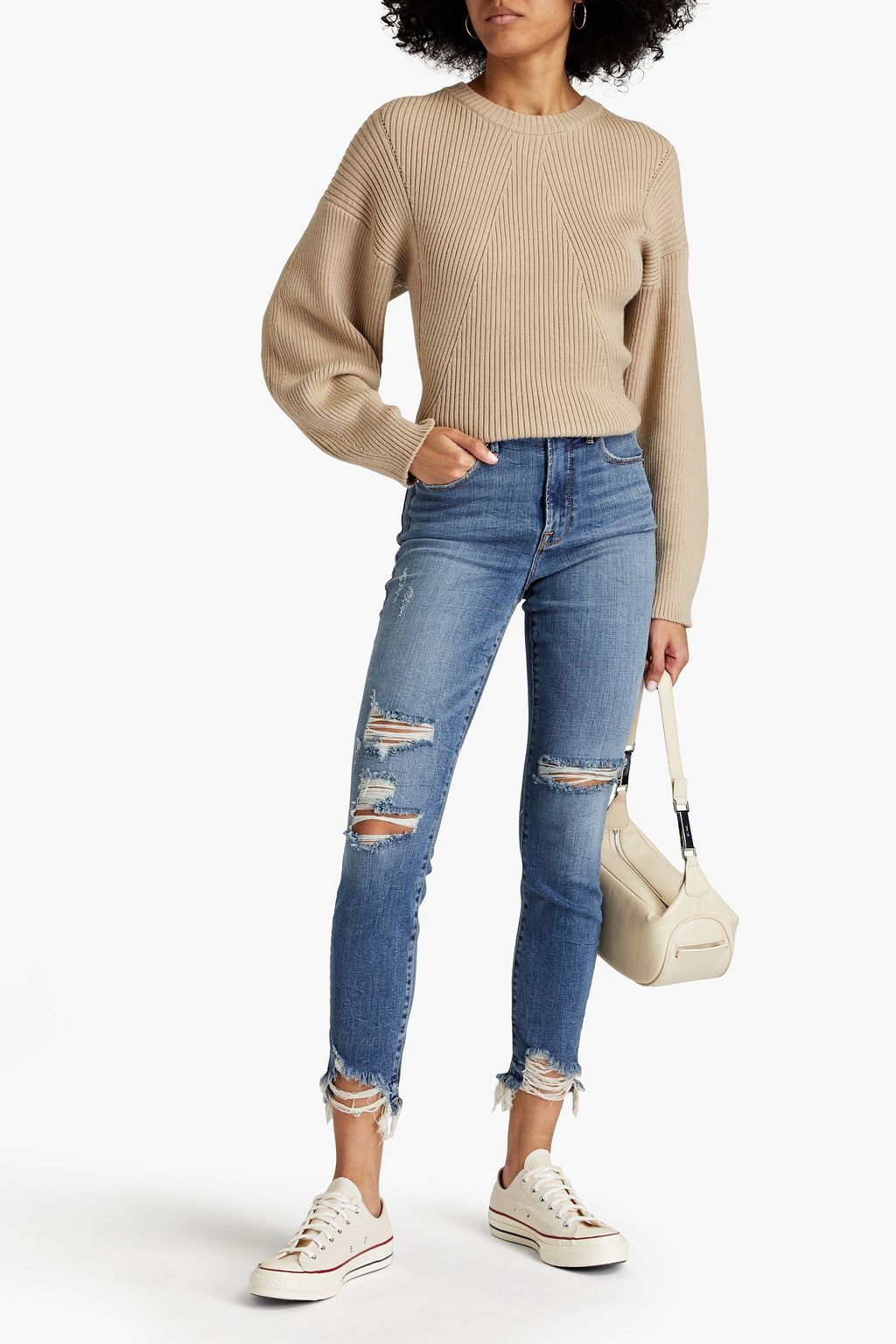 GOOD AMERICAN Good Waist cropped distressed high-rise skinny jeans