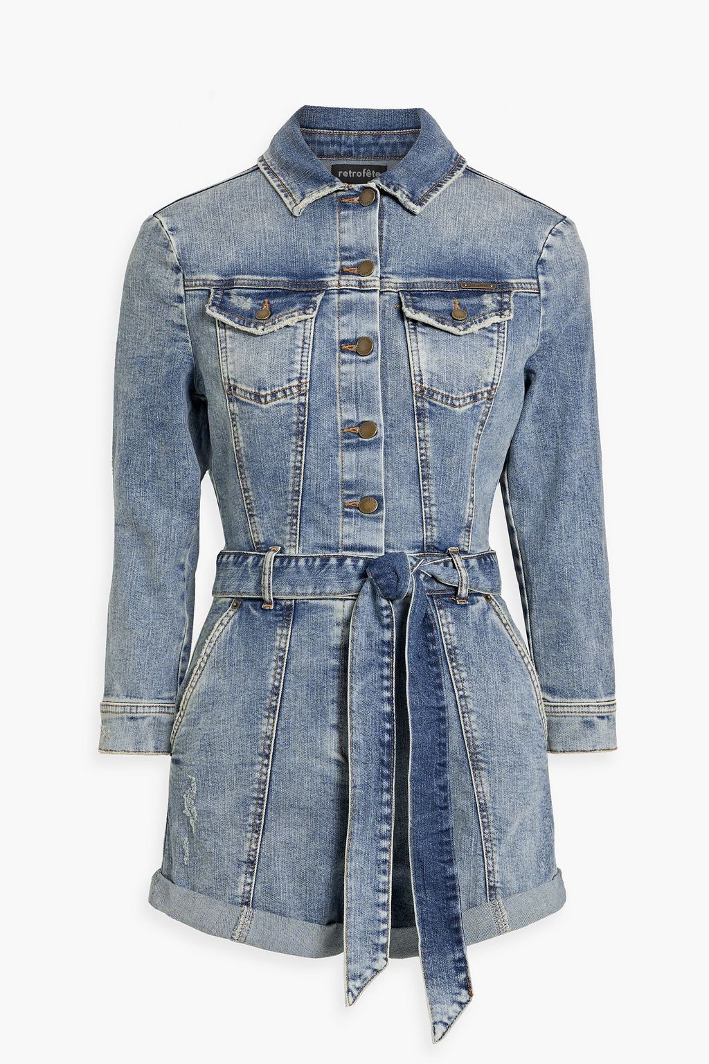 Kerry belted denim playsuit