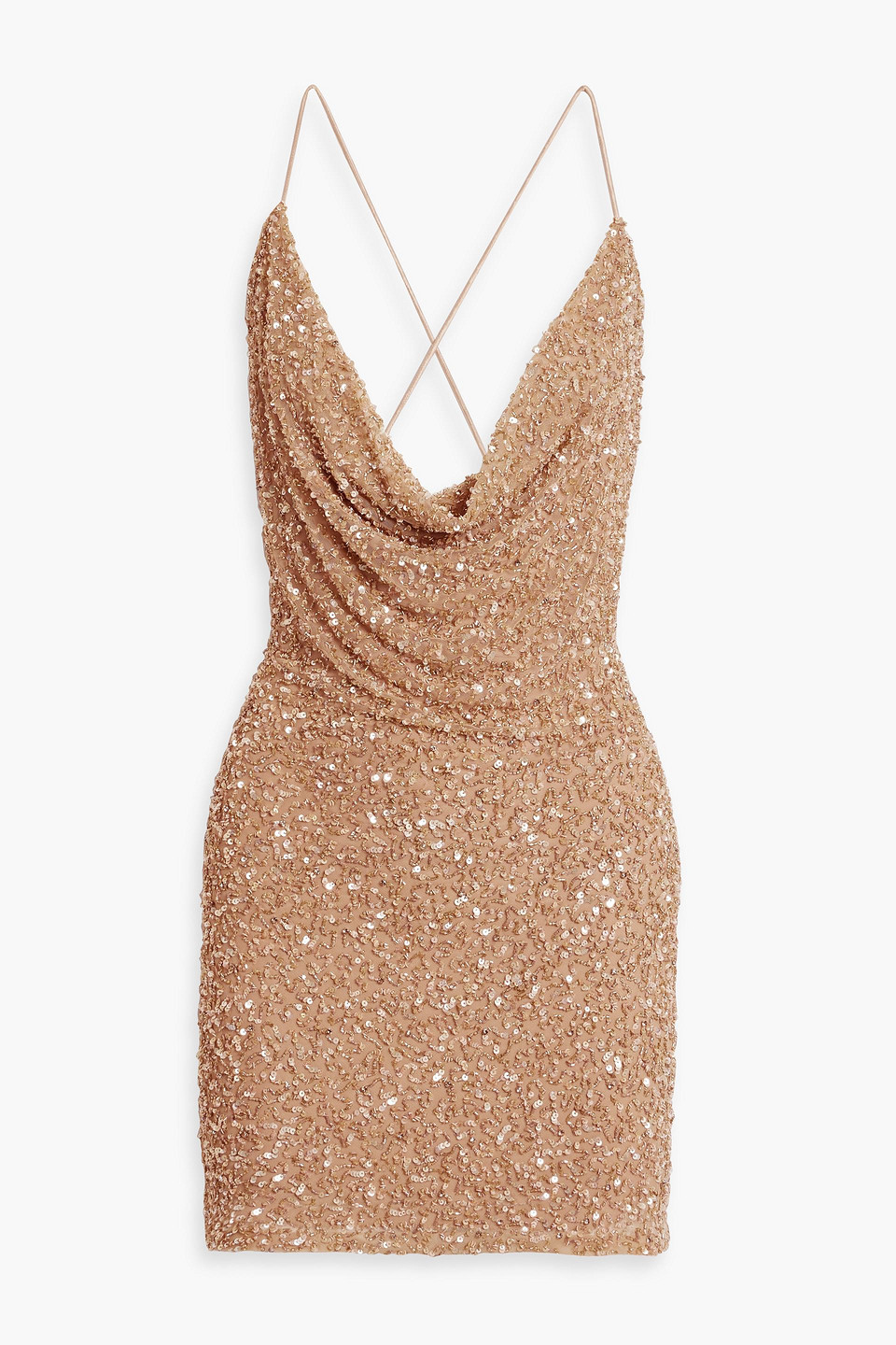 Retroféte Mich Sequined Cowl-neck Cocktail Dress In Neutral