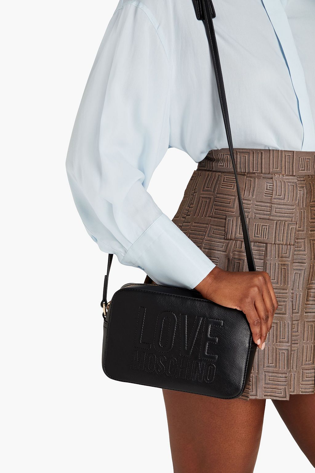 LOVE MOSCHINO Embroidered faux texturedleather shoulder bag THE