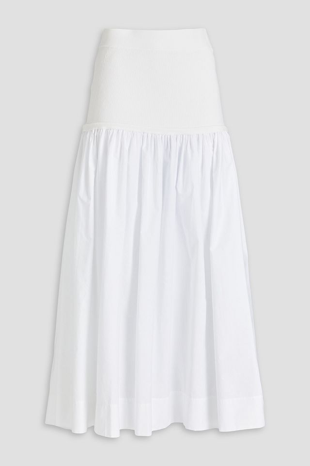 Marlowe knit-paneled cotton-poplin midi skirt