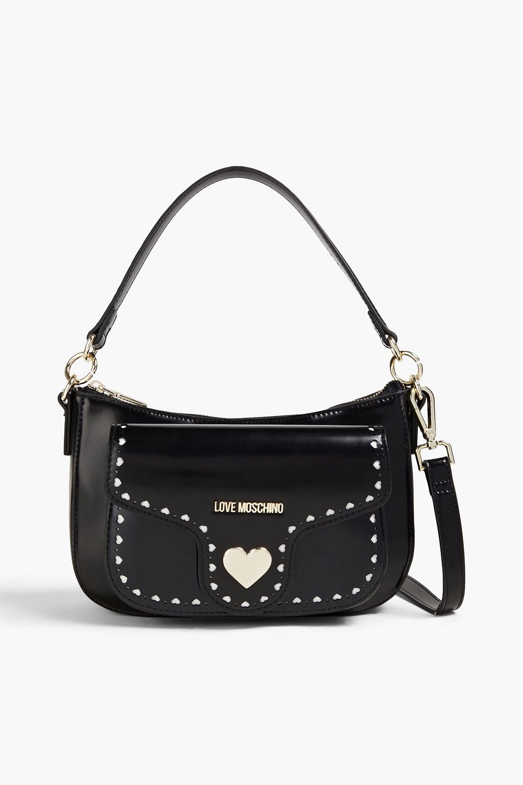 LOVE MOSCHINO Laser-cut glossed faux leather shoulder bag