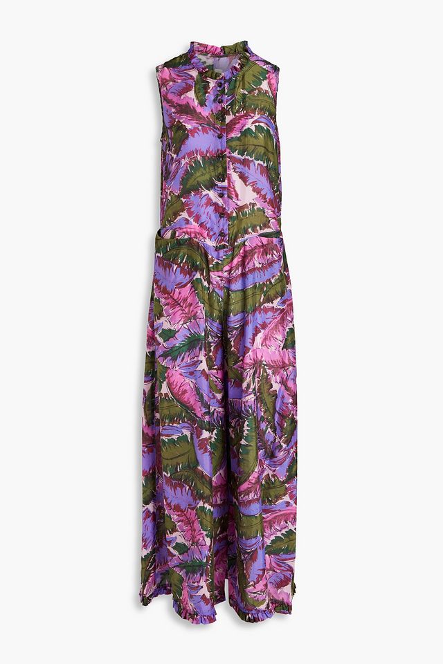 Gathered printed silk jumpsuit