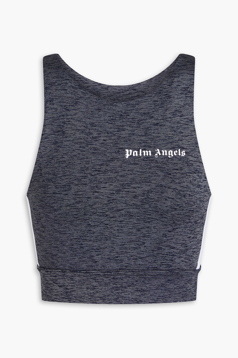 Palm Angels Cropped Printed Marled Stretch Top In Anthracite