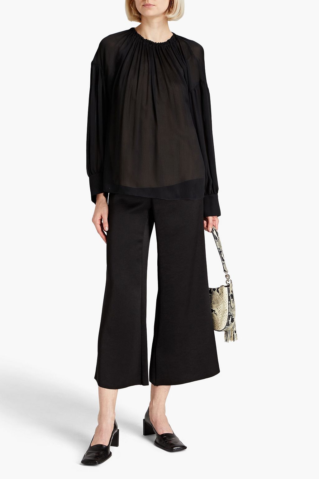 VINCE. Gathered silk-crepon blouse