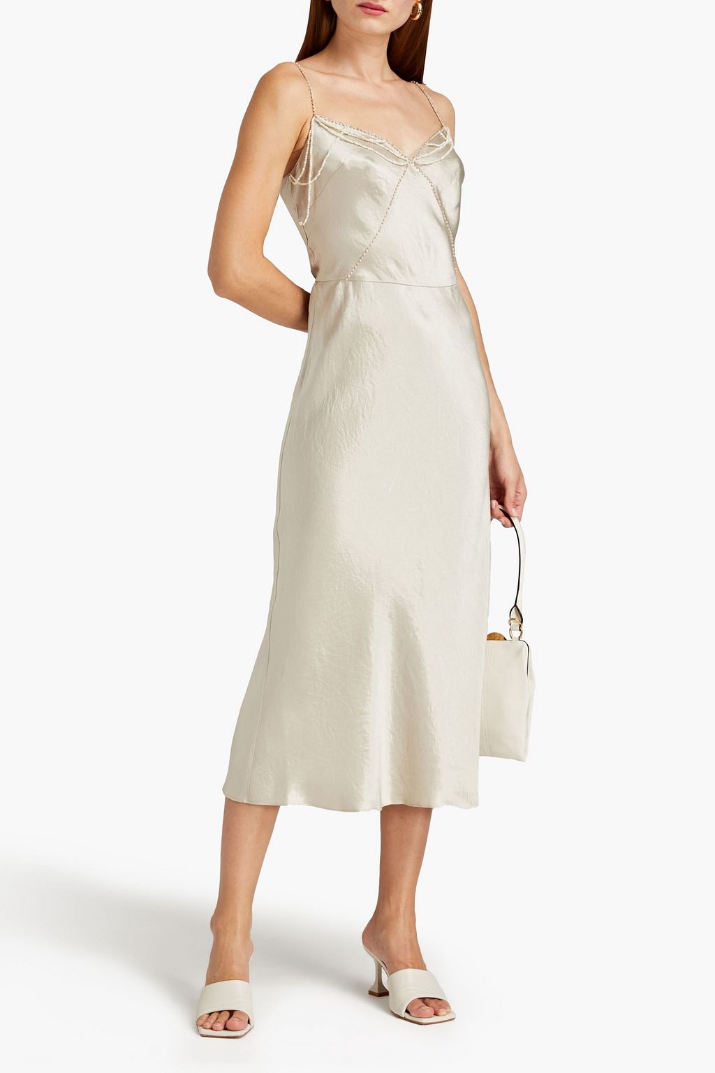 VINCE. Beadembellished satin midi slip dress THE