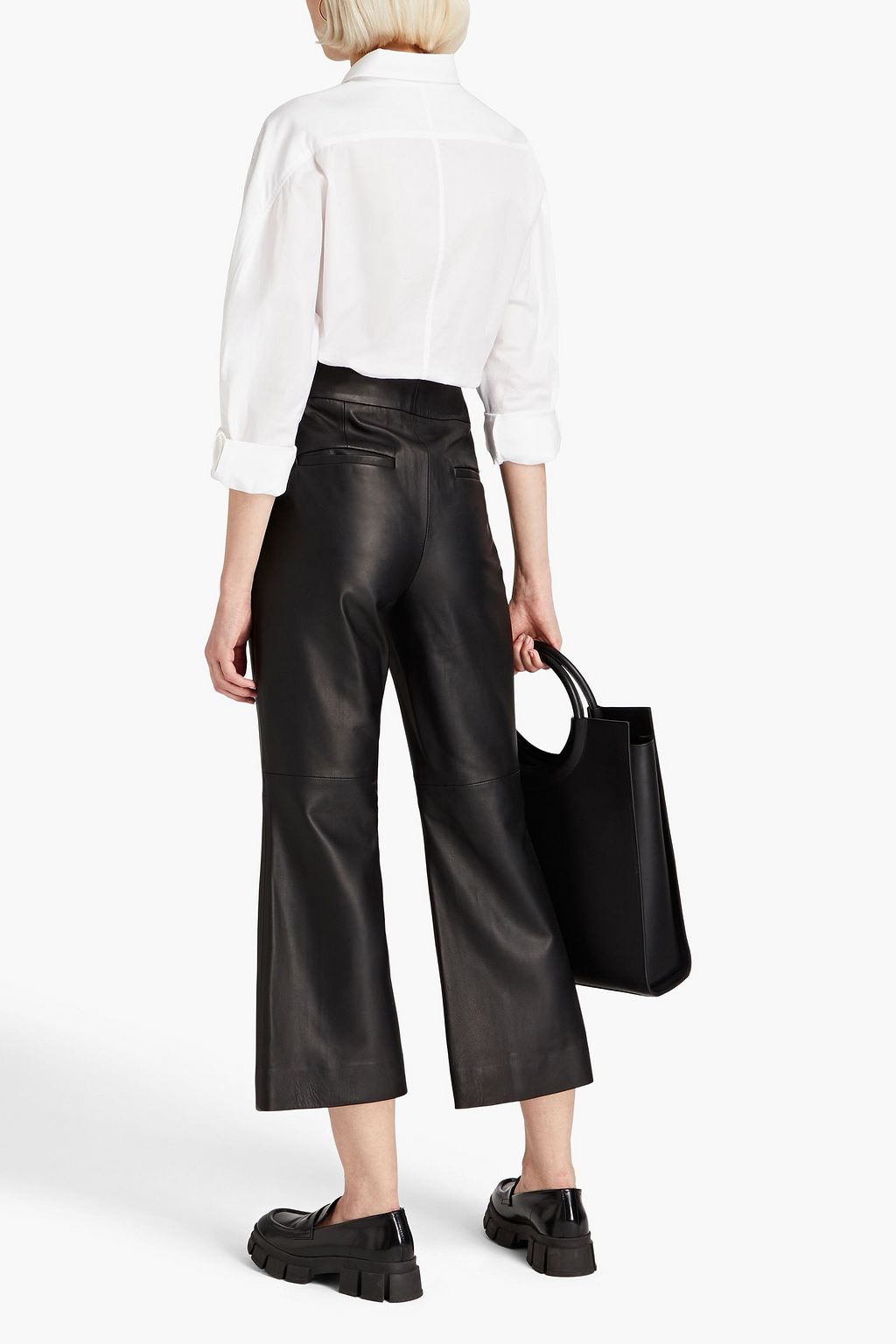 VINCE. Cropped leather kick-flare pants