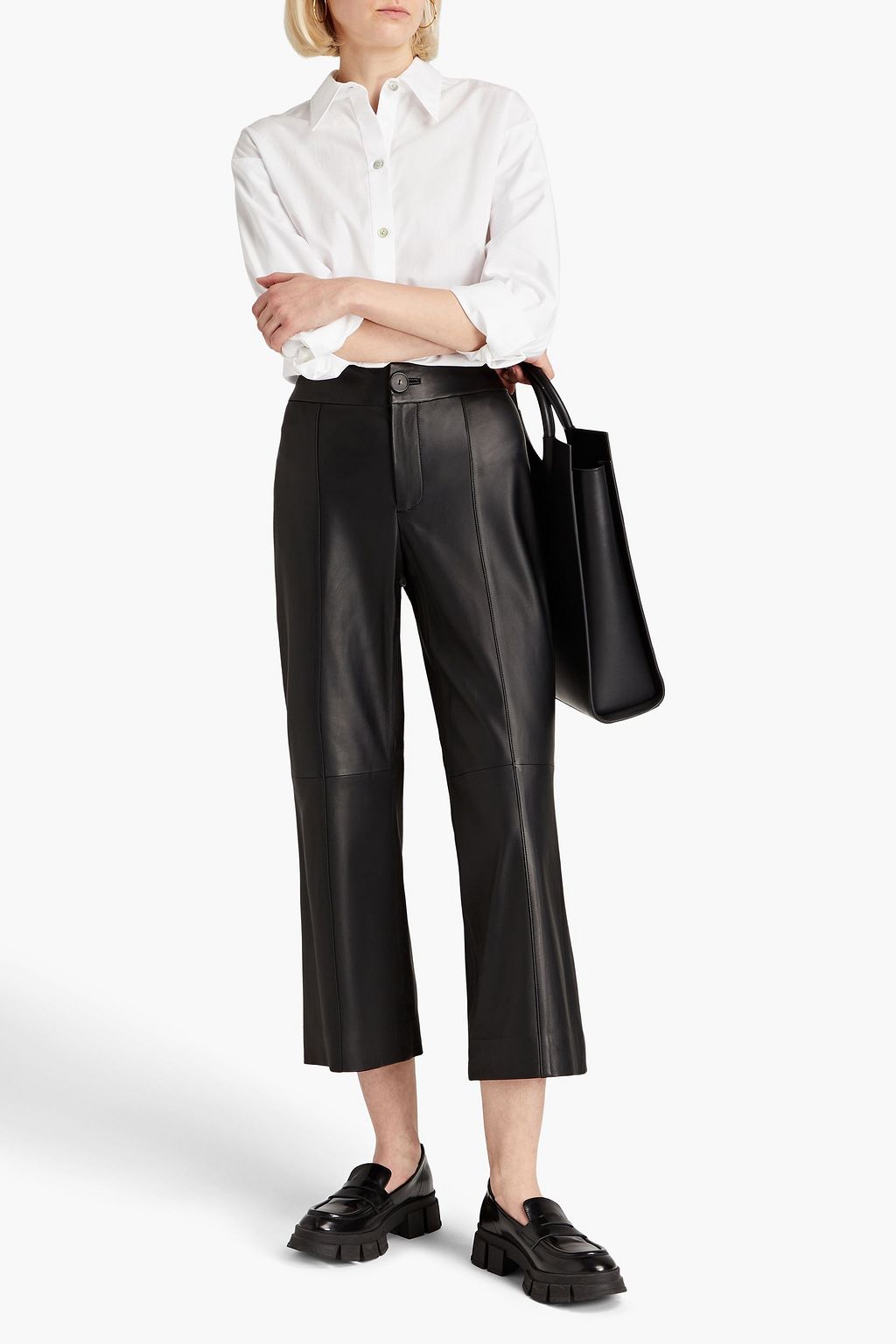 VINCE. Cropped leather kick-flare pants