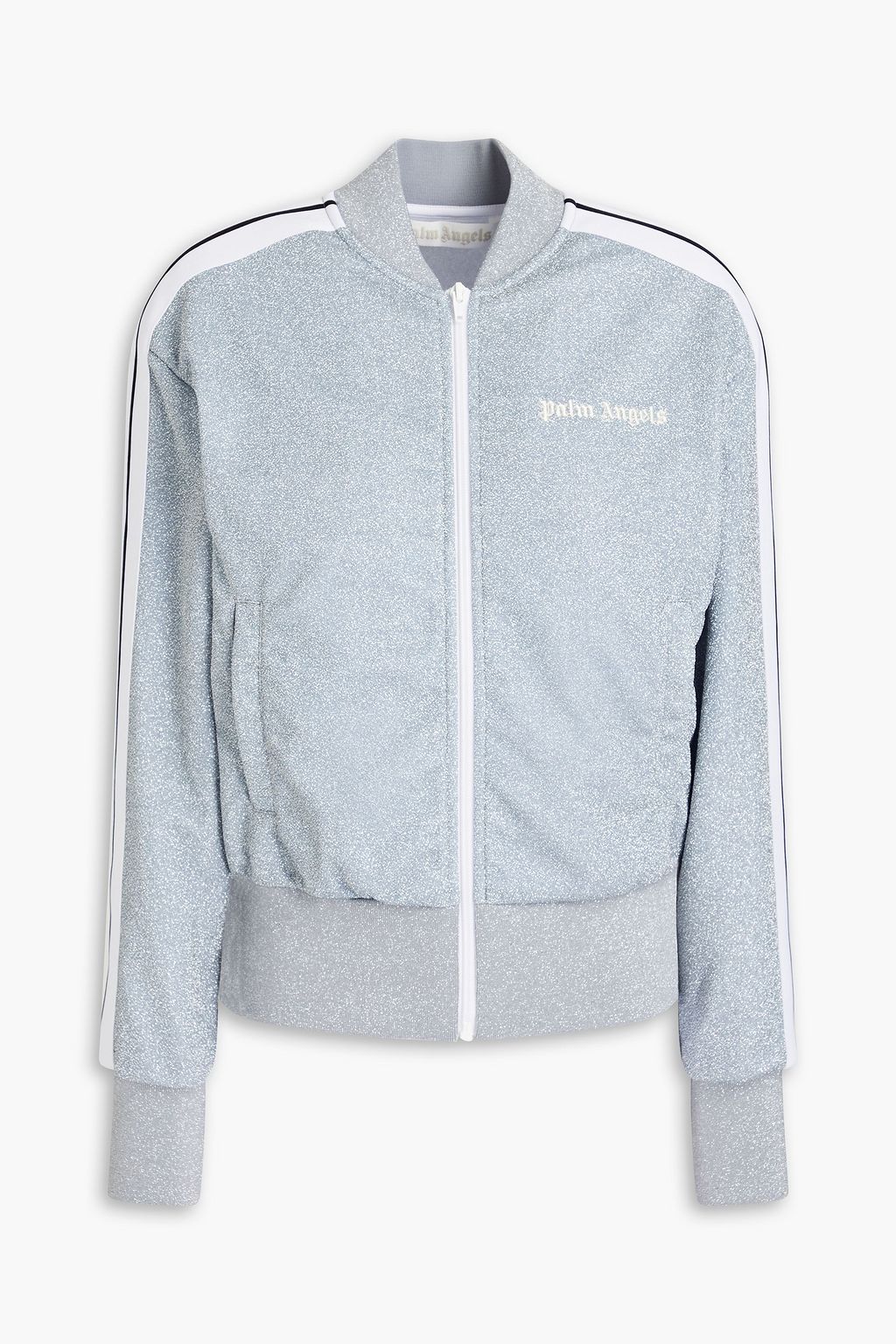 Metallic stretch-knit track jacket