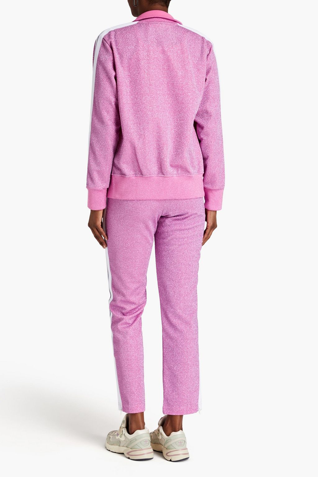 Metallic stretch-knit track jacket