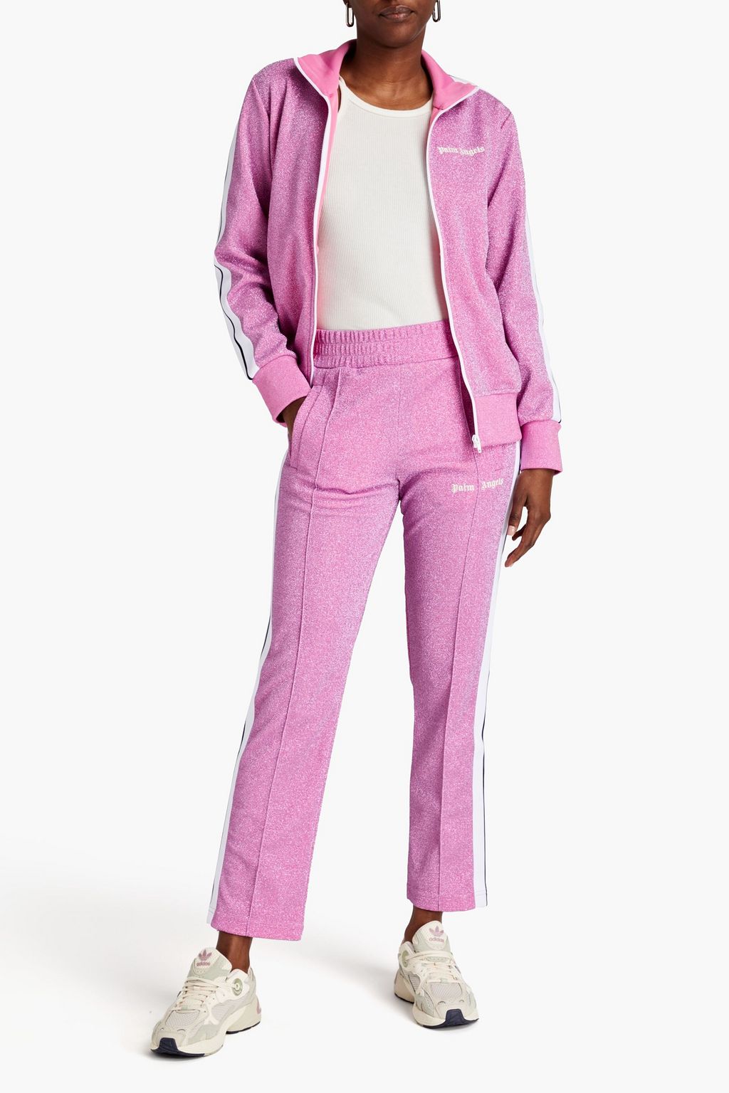 Metallic stretch-knit track jacket
