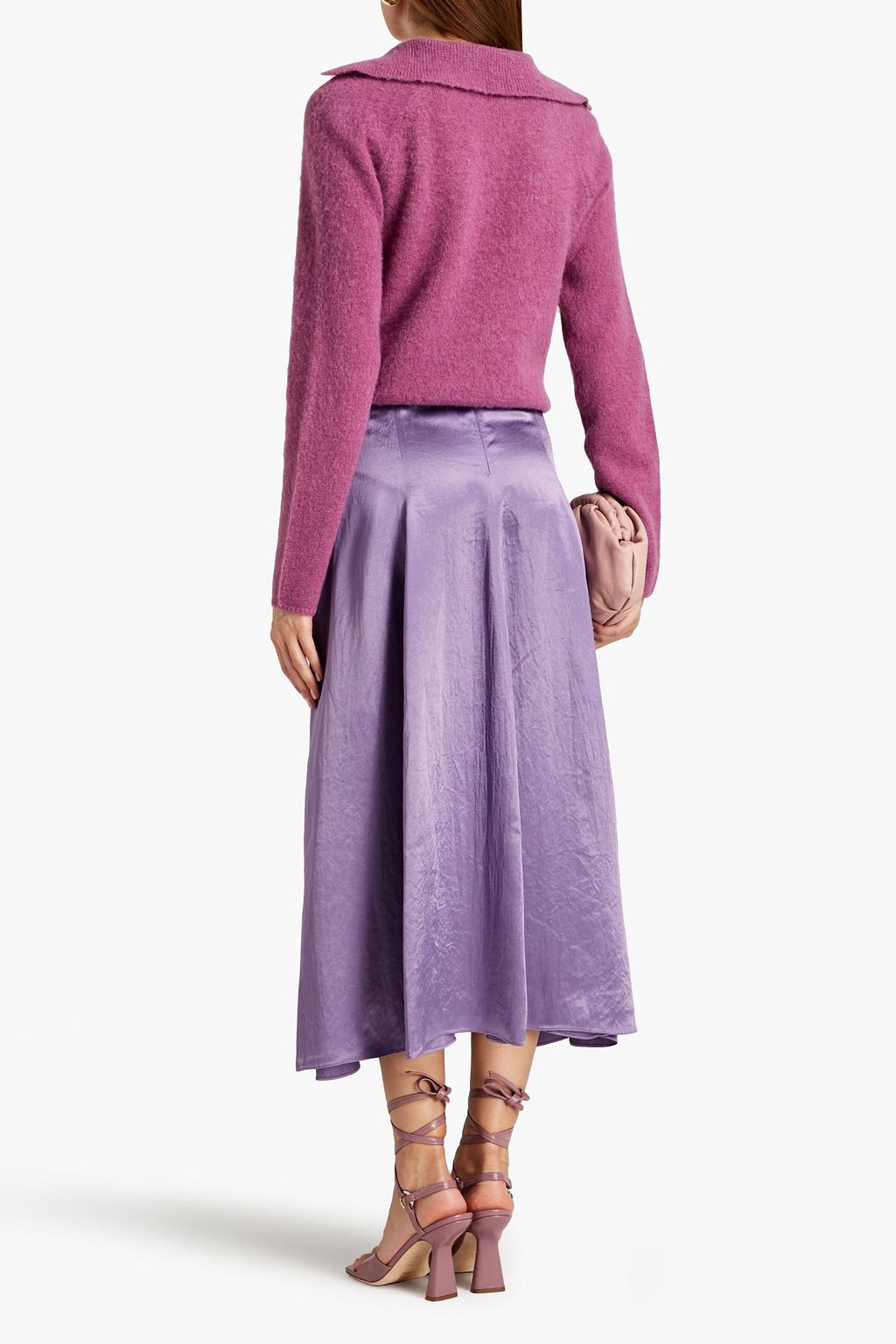 VINCE. Pleated satin midi skirt