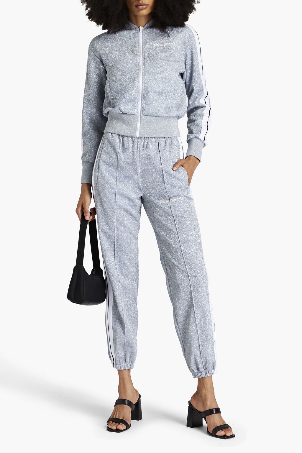 PALM ANGELS ストレッチニット トラックパンツ メタリック