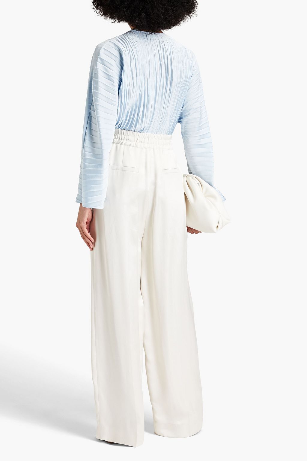 VINCE. Plissé-satin blouse
