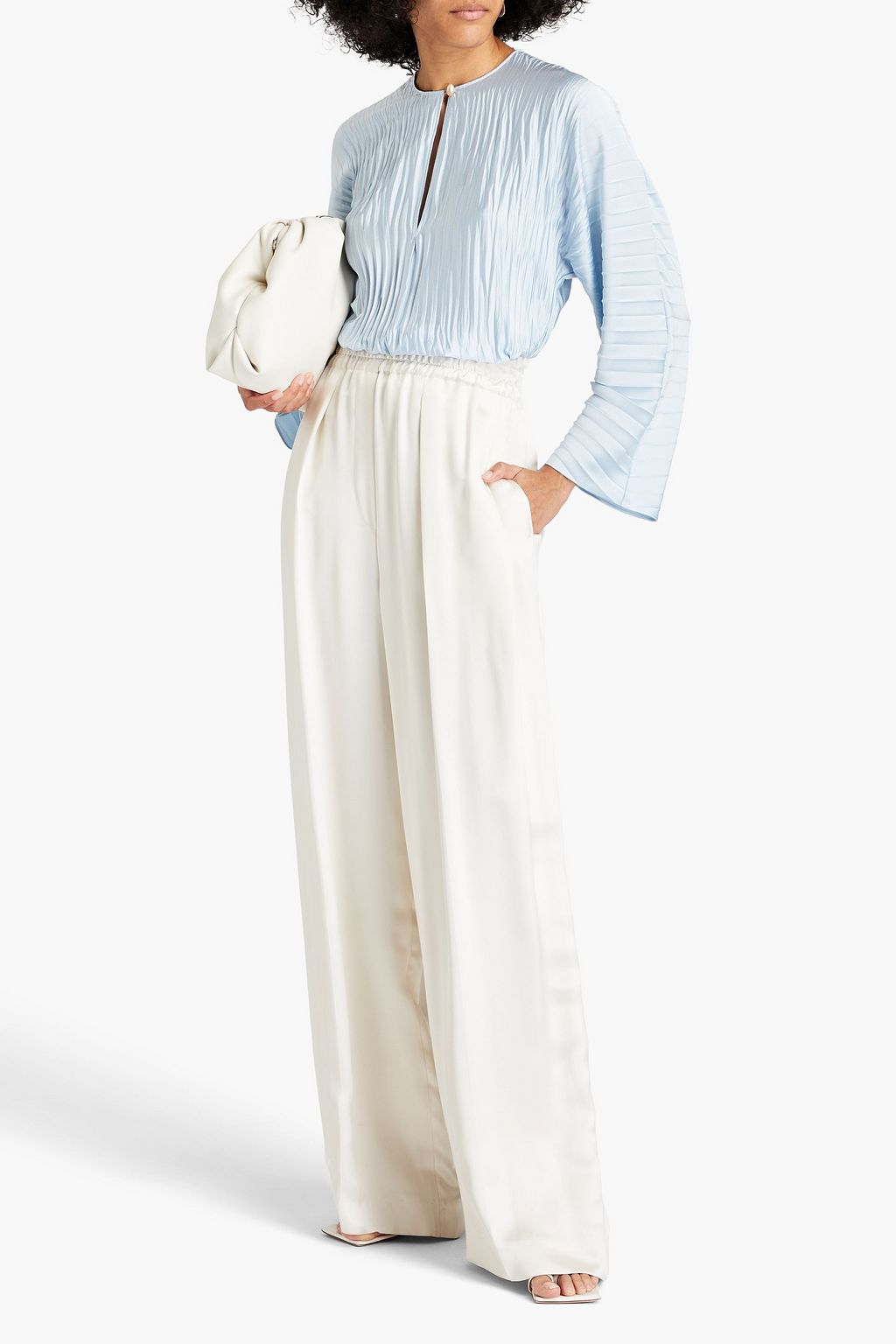 VINCE. Plissé-satin blouse