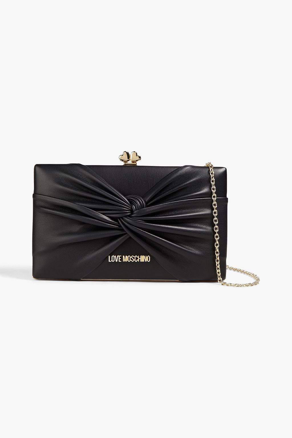 Black Twisted faux leather box clutch | LOVE MOSCHINO | THE OUTNET