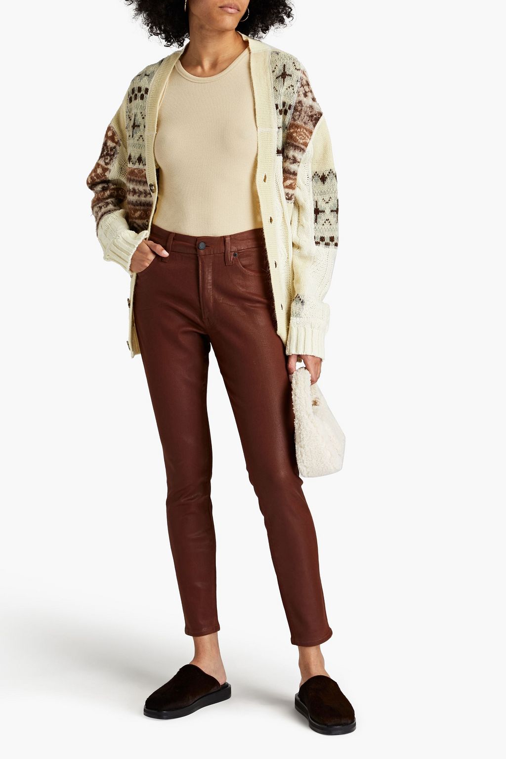 GOOD AMERICAN Coated stretch-cotton twill skinny pants